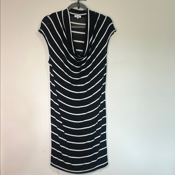 Splendid Black and White Sheer Midi Dress with Cowl Neck - Picture 1 of 5